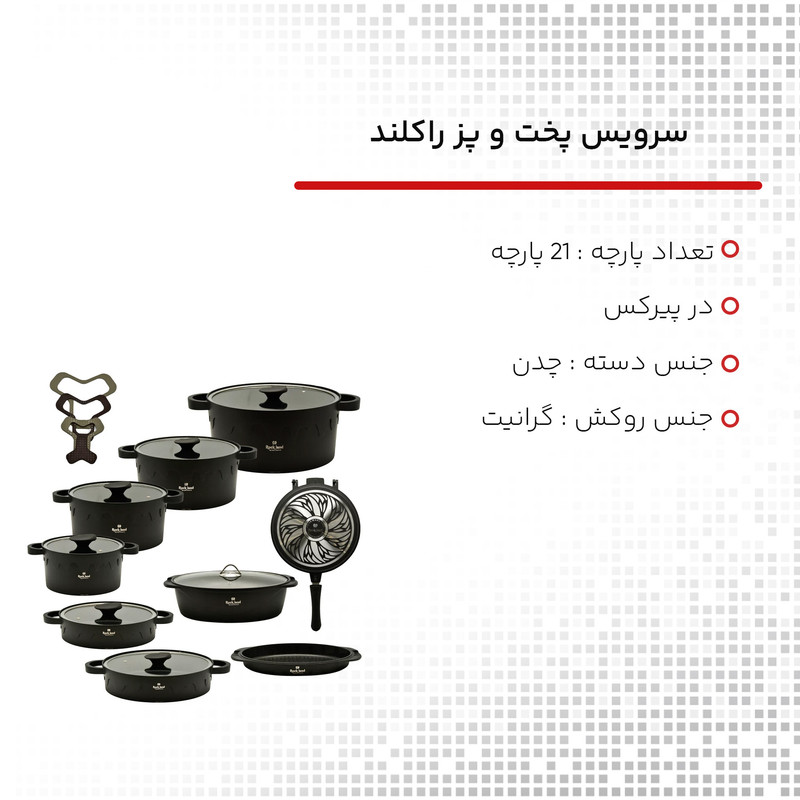 سرویس قابلمه راکلند مدل لیان 21 پارچه رنگ مشکی