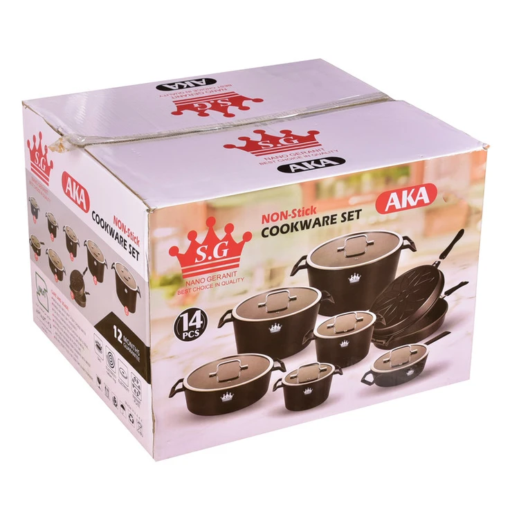 سرویس قابلمه و تابه گرانیتی 14 پارچه اس جی مدل AKA رنگ مشکی