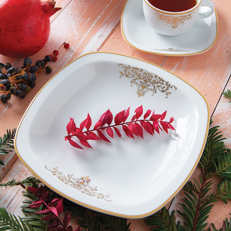 سرویس غذاخوری 98 پارچه چینی زرین ایران سری کواترو مدل مونت کارلو طلایی درجه یک