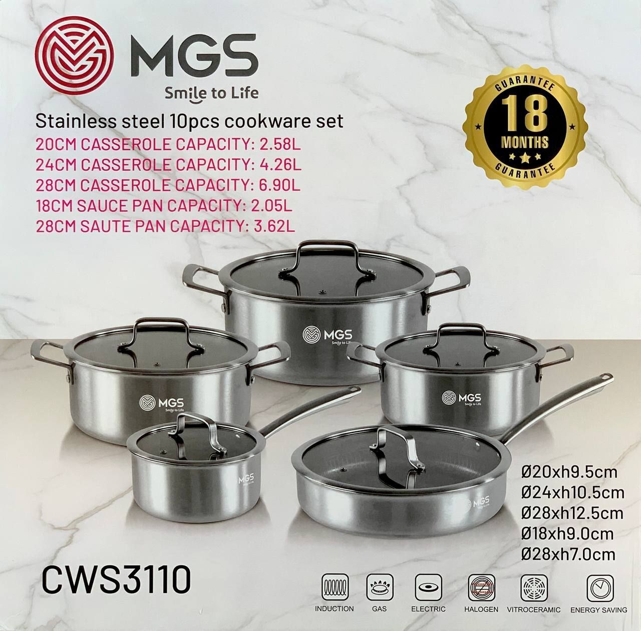 سرویس قابلمه و تابه استیل کف لیزر 10 پارچه ام جی اس MGS وارداتی